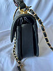 Жіноча сумка крос-боді Chanel чорна шкіряна з ланцюжком Шанель, фото 8