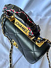 Жіноча сумка крос-боді Chanel чорна шкіряна з ланцюжком Шанель, фото 7
