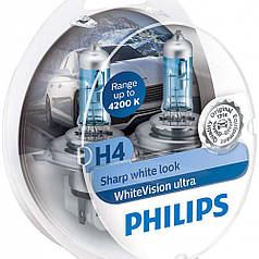 Лампа Philips 12V H4 60/55W 4200K + 60% White Vision Ultra + W5W Blue 2 шт. Автомобільні лампи