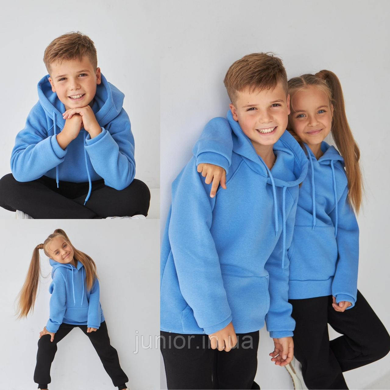 Теплий блакитний худі на флісі для хлопчика 158р, фото 1
