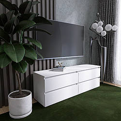 Сучасна тумба під телевізор, біла тумба під ТВ з шухлядами без ручок ЛТВ-1400 Лайт Еверест