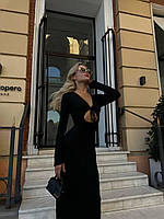 Женское черное длинное платье макси с вырезом MBrand