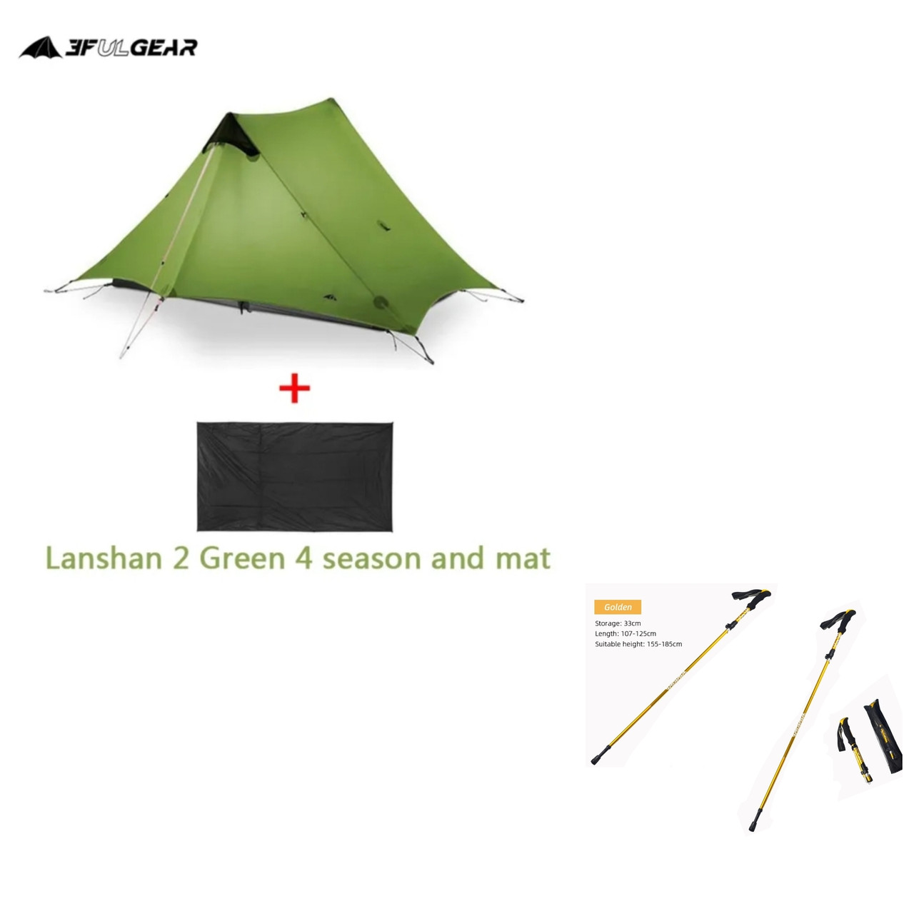Намиє 4 сезони 3F Ul Gear Lanshan 2. Вага: 1155г + футпринт вагою 142г + 2 трекінгові палиці Gold вагою 500г