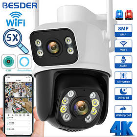 Вулична охоронна поворотна WIFI камера спостереження Besder A8BQ 8MP з 2 об'єктивами. iCSee