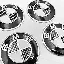 Наклейки на ковпачки заглушки в диски BMW (БМВ) Чорно білий Карбон 56 мм 4 шт, фото 5