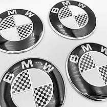 Наклейки на ковпачки заглушки в диски BMW (БМВ) Чорно білий Карбон 56 мм 4 шт, фото 4