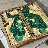 Нарди з натурального дерева та епоксидної смоли ручної роботи, фото 6