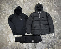Мужской комплект Куртка зимняя + Спортивный костюм теплый на флисе осень зима Adidas