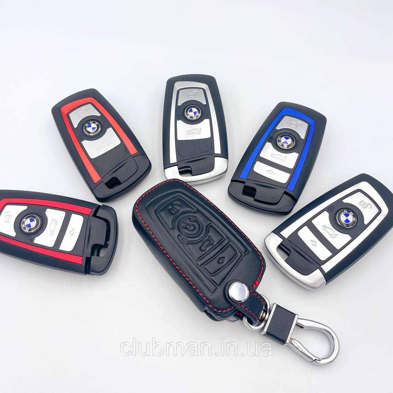 Шкіряний чохол для ключа BMW (БМВ) F01 F10 F12 F20 F22 F25 F26 F30 F32 F34 на 3 кнопки з карабіном