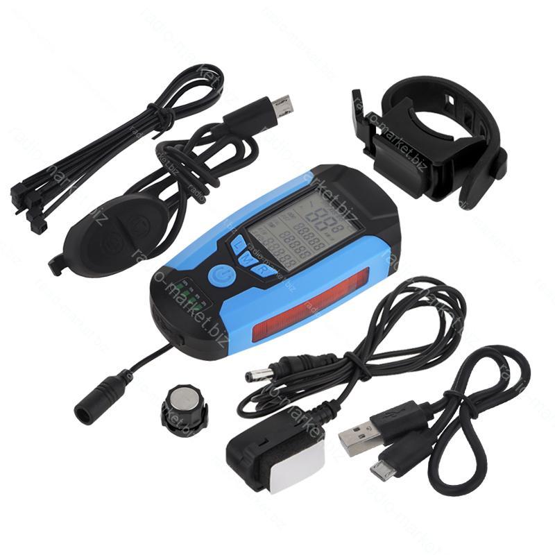 Велокомп'ютер AS0808-XPG+2LED + фара, дзвінок, синій