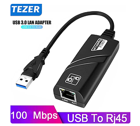 Зовнішній мережева карта Tezer USB 3.0 USB-LAN RJ-45, фото 1