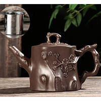 Чайник "Сливовое дерево" КОРИЧЕСКИЙ 450МЛ , чайник заварник, чайник глиняный, чайник с исинской глины