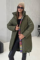Зимняя женская куртка с высоким воротником без капюшона 3463-02 Хаки