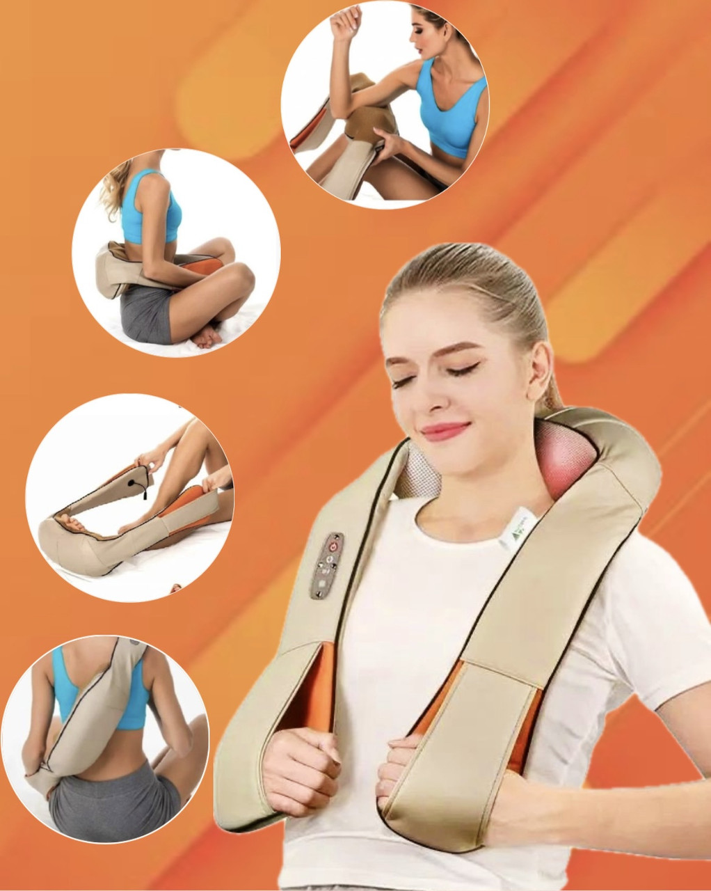 Масажер для шиї спини з ІЧ-підігрівом ⁇ Massager of neck kneading Plus ⁇ Роликовий масажер-накидка на плечі