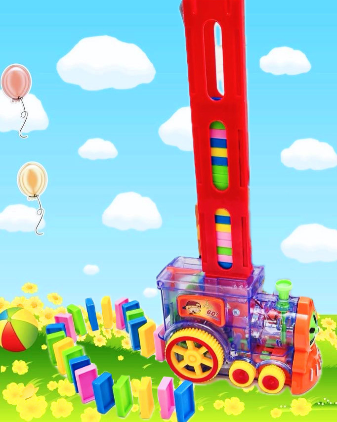 Дитяча іграшка паровозик із доміно Intelligence Domino  ⁇  Потяг-доміно Happy Truck sciries COLORS 100 деталей