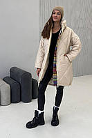 Зимняя женская куртка с высоким воротником без капюшона 3463-01 Молочная