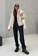 Зимняя женская куртка короткая с высоким воротником без капюшона 3462-01 Молочная