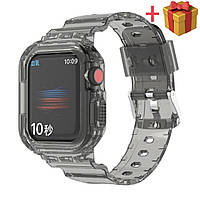 Чехол ремешок для Apple Watch 8/7/6/5/4/3/2/1 (45 мм) + Бампер для часов в подарок/Чёрно-Прозрачный
