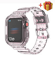 Чехол ремешок для Apple Watch 8/7/6/5/4/3/2/1 (40 мм) + Бампер для часов в подарок/ Прозрачно-розовый
