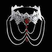 Білий мереживний чокер із червоними краплями з ланцюжків "Леора" — Aushal Jewellery