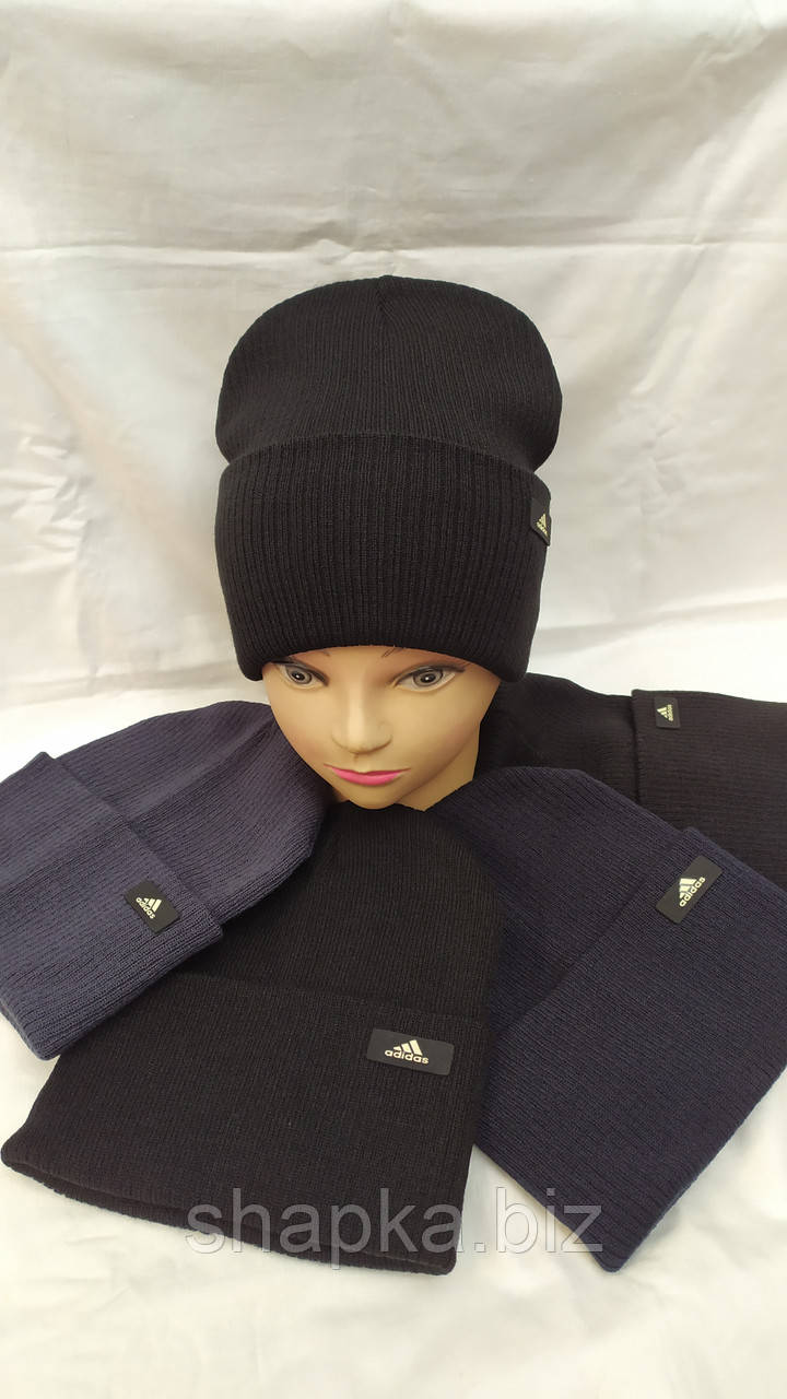 Шапка підліткова подвійна вязка рубчик, фото 1