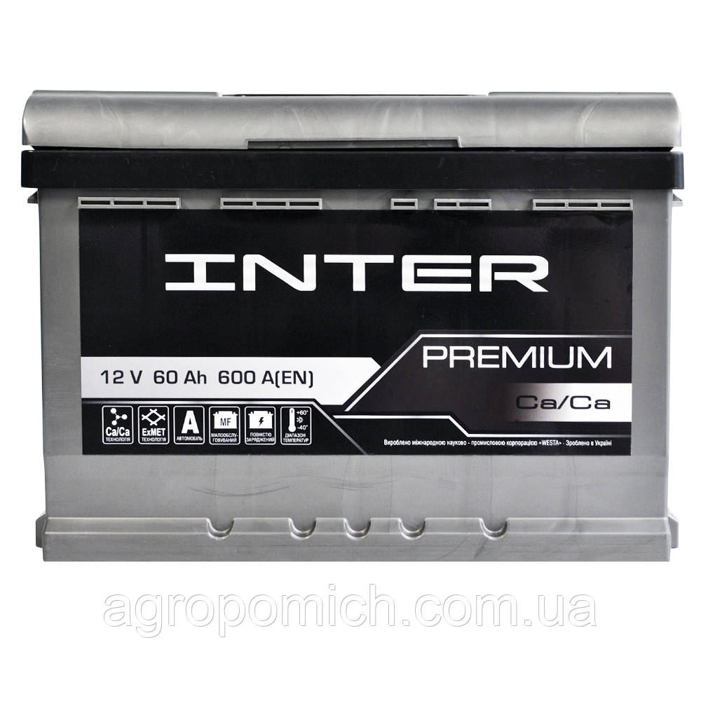 Автомобільний акумулятор INTER Premium 60Ah 600A R+ (L2B)