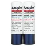 Aquaphor, Восстанавливающий стик для губ + солнцезащитный крем, SPF 30, без отдушек, двойной пакет, 2 стика по