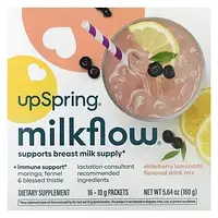 UpSpring, Смесь для напитков Milkflow, бузинный лимонад, 16 пакетиков по 10 г в Украине