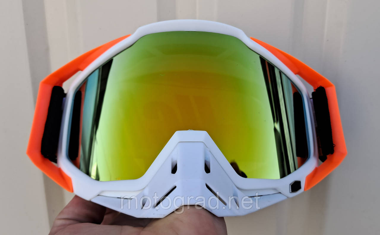 Лыжные очки Ючус оранжево-бело-чёрные стекло тёмное - фото 1 - id-p542202367