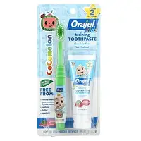 Orajel, Kids, Cocomelon Training, зубна паста з зубною щіткою, без фтору, для дітей від 0 до 3 років, кавун,