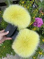 Тапочки с мехом финского песца женские желтые