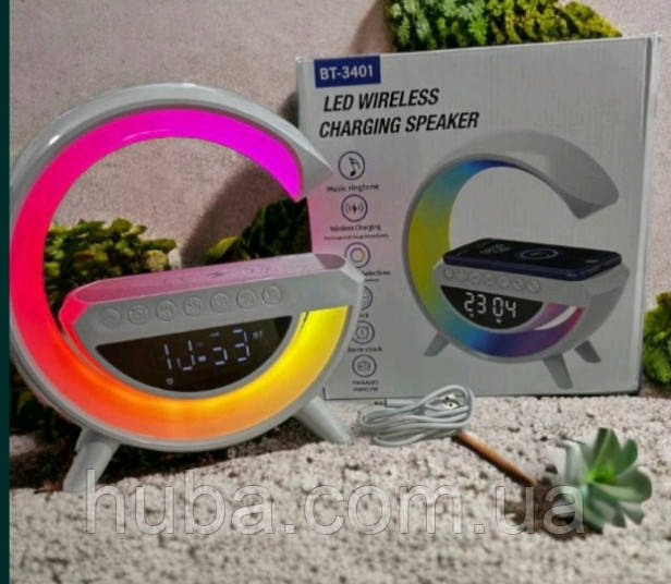 Лампа нічник Bluetooth колонка зарядна станція для сморфона Led  Wireless Charging Speaker BT –3401