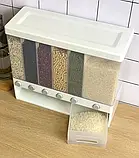 ОРГАЙЗЕР для сипких продуктів Assorted Grain Rice Bucket Диспенсер, з кнопкою дозатором для круп 6 секцій, фото 2