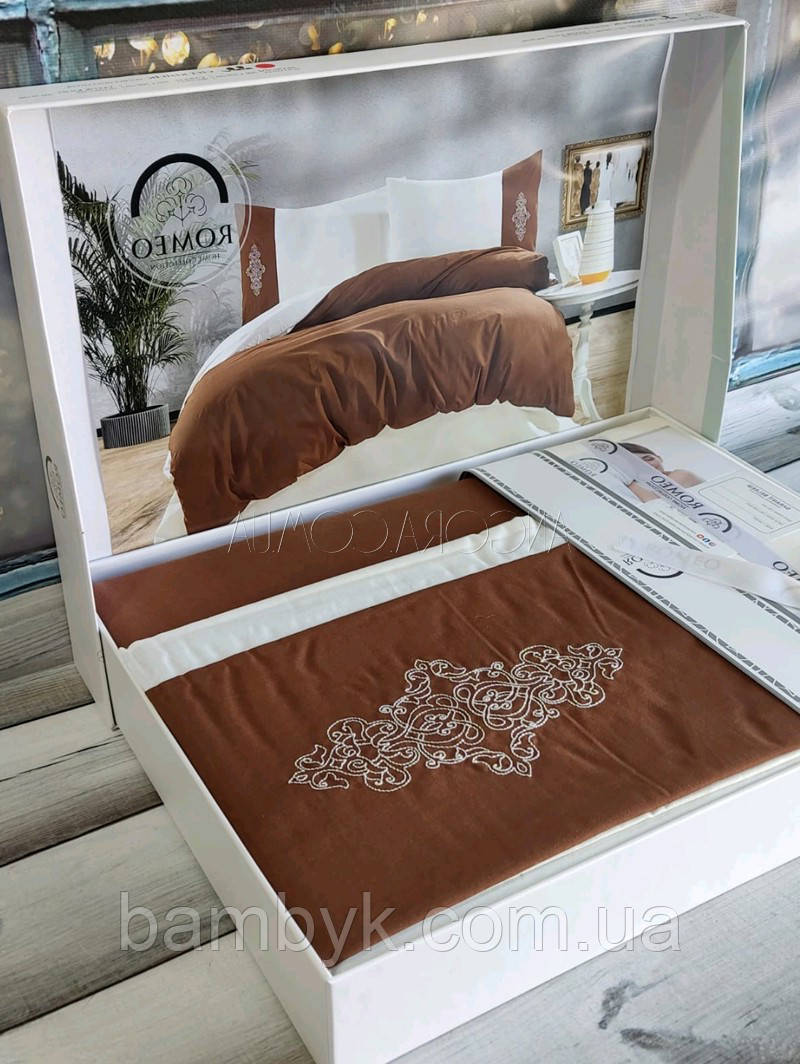 Постільна Білизна Євро Розмір З Вишивкою Бавовняна Romeo Home Туреччина, фото 1