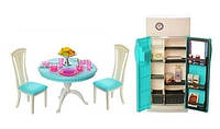 Меблі для ляльок Барбі столова з холодильником, столом, стільцями та аксесуарами Gloria Глорія 2812