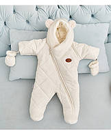 Детский цельный зимний теплый комбинезон для новорожденного с капюшоном на рост 62 68 см