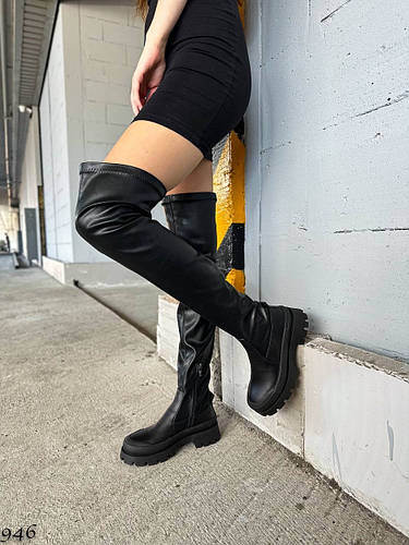 Купить Ботфорты чулки женские из натуральной кожи высокие деми черные ...