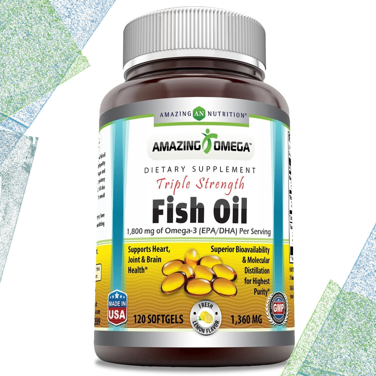 Рыбий жир Amazing Nutrition Triple Strength Fish Oil 1800 mg of Omega-3 на порцию, 120 гелевых капсул - фото 1 - id-p1979270389