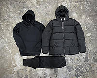 Мужской комплект Куртка зимняя + Спортивный костюм теплый на флисе осень зима черный