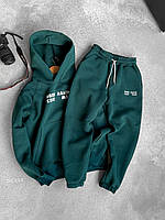 Мужской спортивный костюм зимний осенний на флисе теплый худи + штаны с начесом Турция зеленый топ