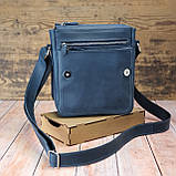 Чоловіча шкіряна сумка GS c декоративною строчкою 23*20*7 см синя, фото 2