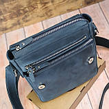 Чоловіча шкіряна сумка GS c декоративною строчкою 23*20*7 см синя, фото 3