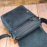 Чоловіча шкіряна сумка GS c декоративною строчкою 23*20*7 см синя, фото 4