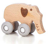 Дерев`яна іграшка FreeON слоник на силіконових колесах, фото 2