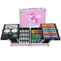 Набор для рисования в алюминиевом чемодане Единорог 145 предметов, Розовый MAS