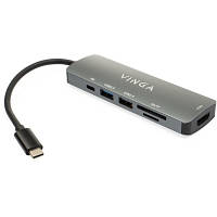 Оригінал! Концентратор Vinga USB Type-C 3.1 to HDMI+USB3.0+USB 2.0+SD/microSD+PD 6in1 (VHC6) - Вища Якість!