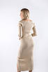 Плаття з V-вирізом та розрізом в рубчик бежеве 83021 (2000000117201), фото 5