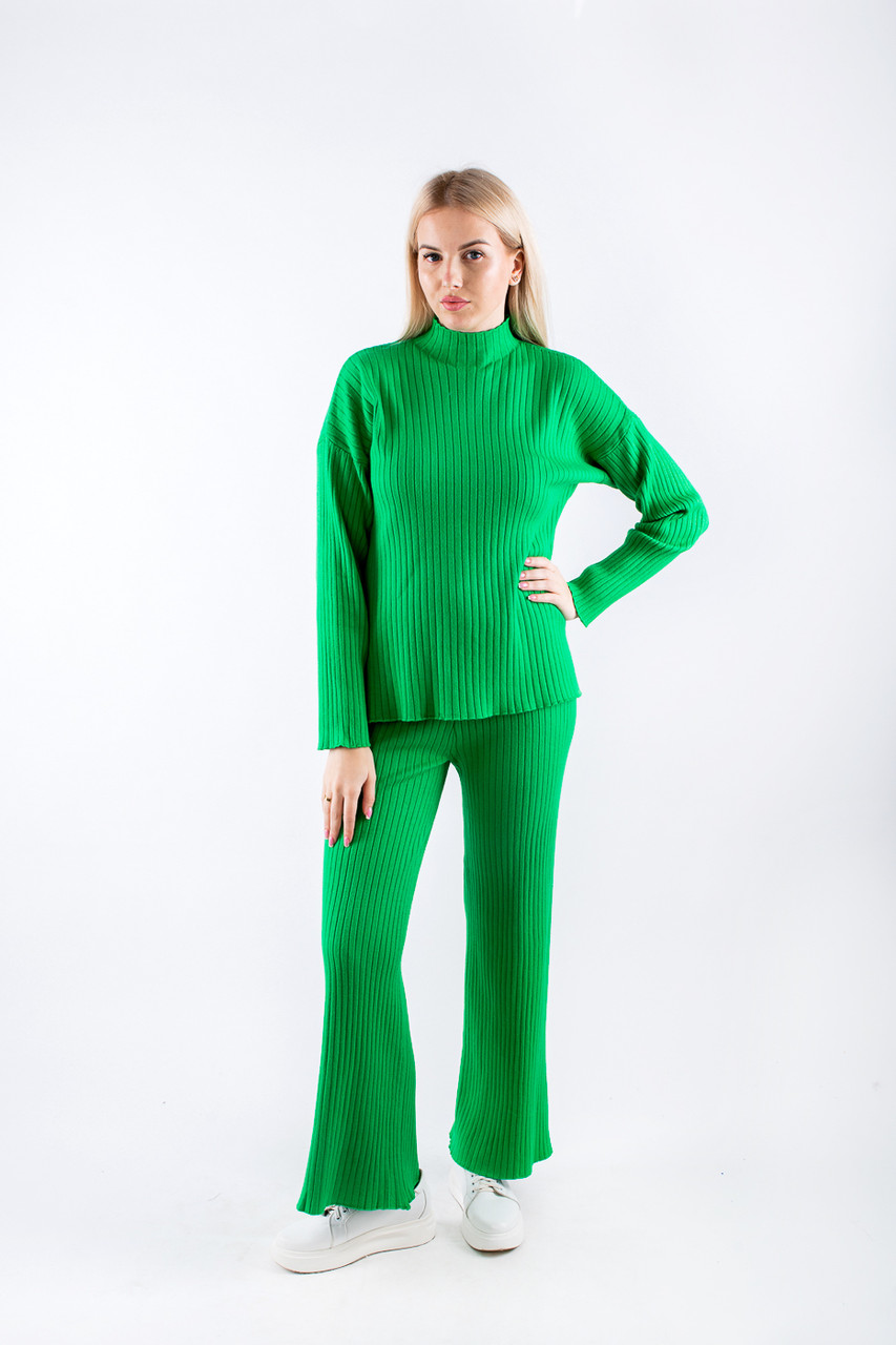 Костюм трикотажний жжіночий з джемпером зі стійкою та штанами зелений 40021 ONE SIZE (2000000117539), фото 1