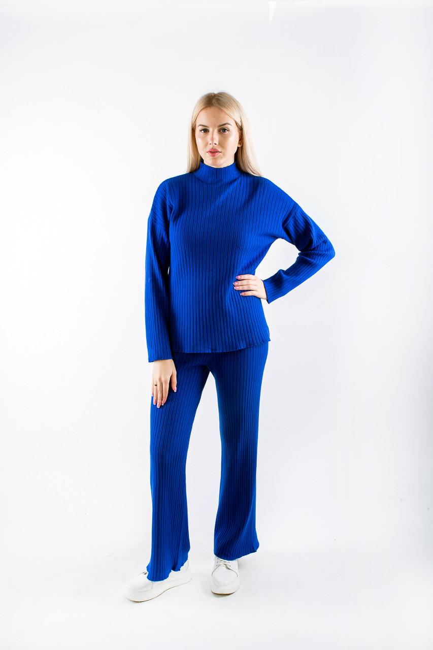 Костюм трикотажний жжіночий з джемпером зі стійкою та штанами синій 40021 ONE SIZE (2000000117515), фото 1