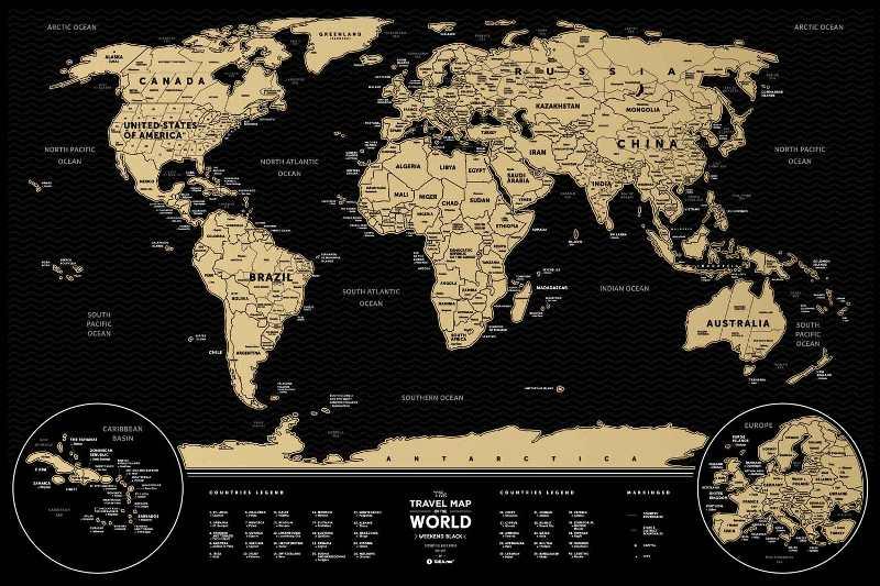 Книга Скретч карта cвіту "Travel Map Weekend Black World gold" (тубус)